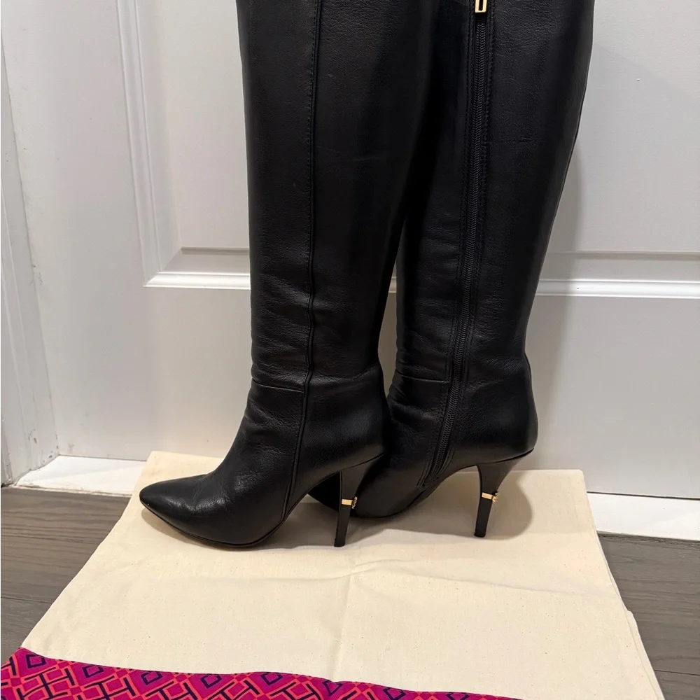 Tory Burch Black Leather Knee-High Boots size 8m - Picture 2 of 10